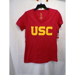 USC Women's V-Neck T-Shirt Cardinal Red Gold Logo Size M 100% Cotton